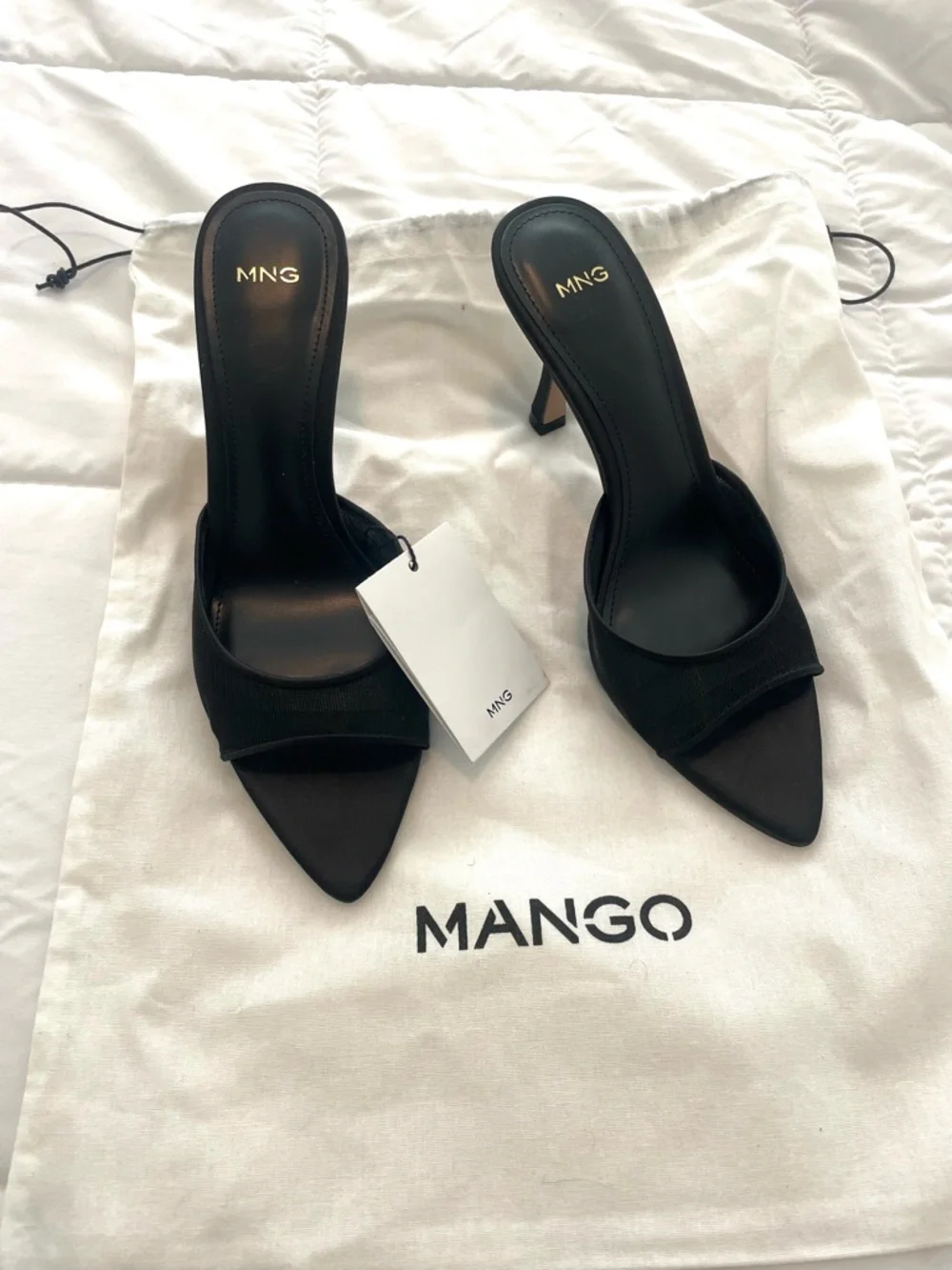 Mango Black Mesh Open-Toe Slide Heels - Picture 5 of 7